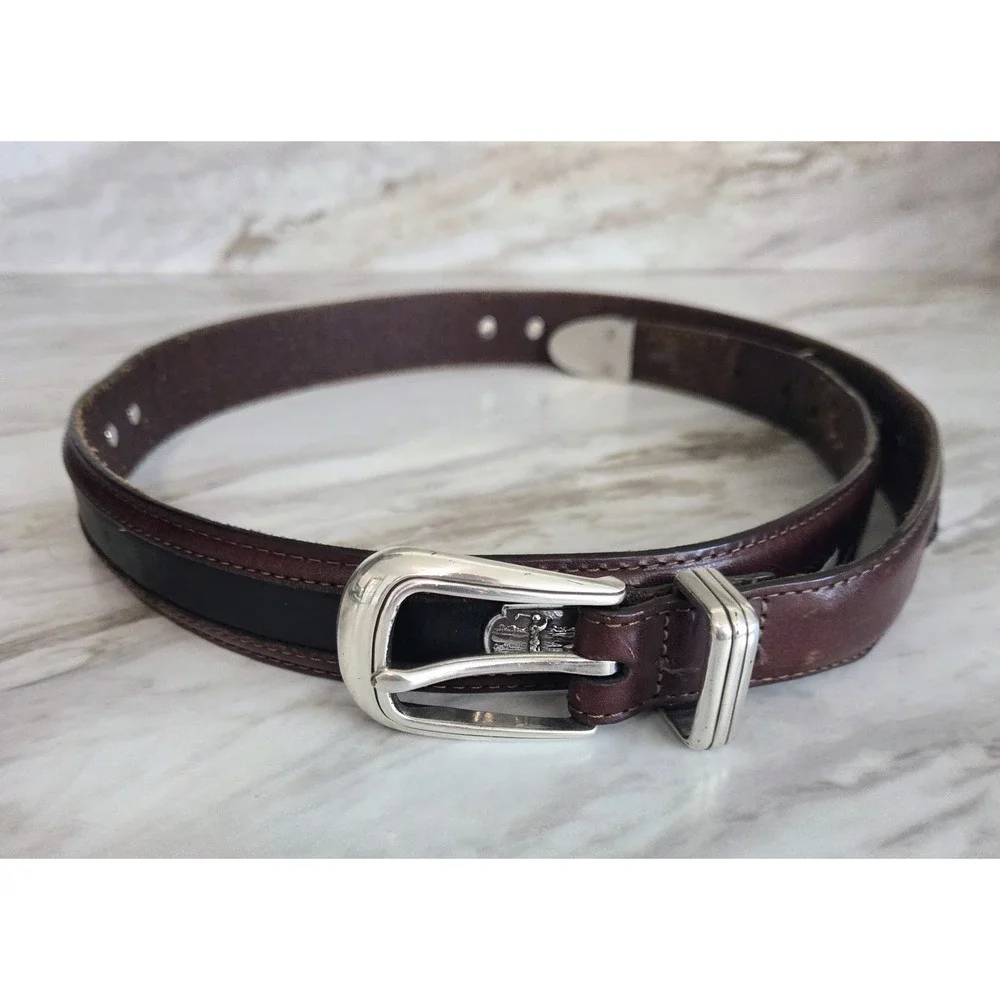 Men's Vintage Onyx by Brighton Golf Ornament Brown Leather Belt Two-Tone Size 36